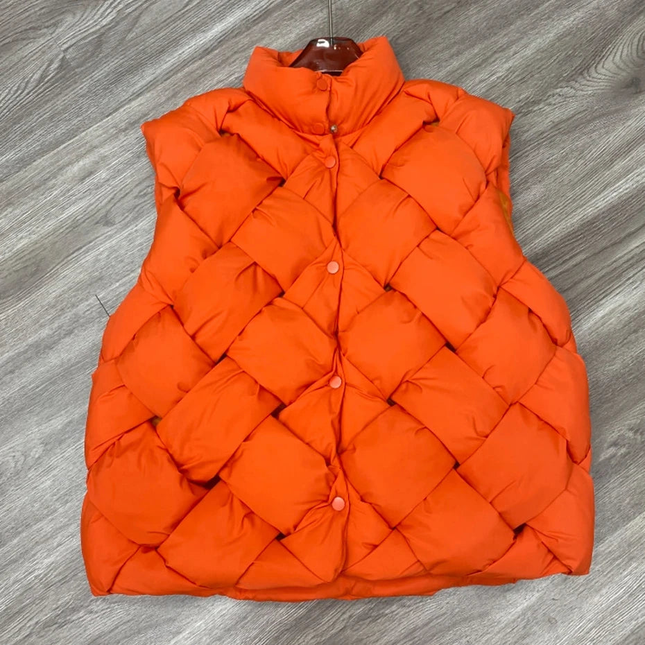 Fashion Weave Vest Men Winter Padded Vests Puffer Jackets Parkas Coat Solid Loose Thicken Vests Outwear Black