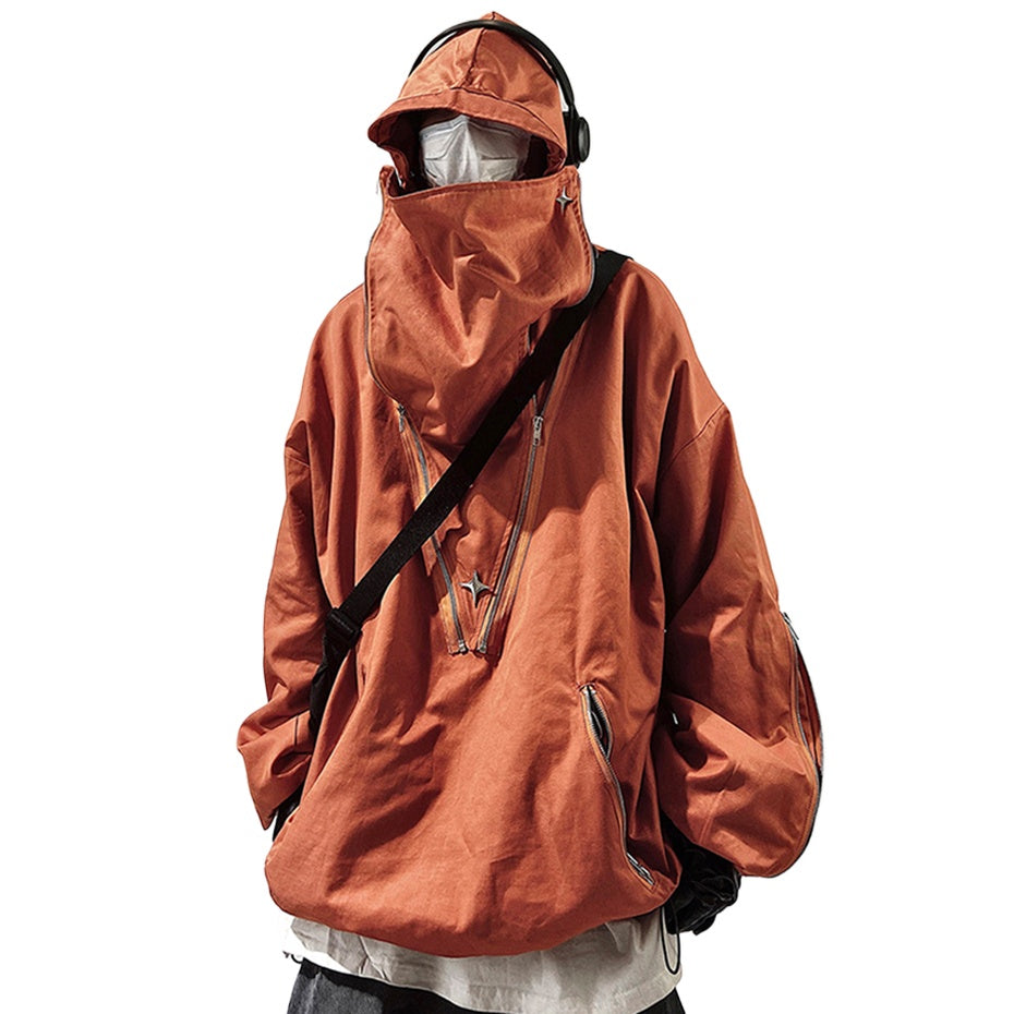 Fashion Techwear Jackets Hooded Cargo Coat Zipper Pockets Pullover Men's Jacket Hip Hop Harajuku Streetwear Oversized Man Jacket