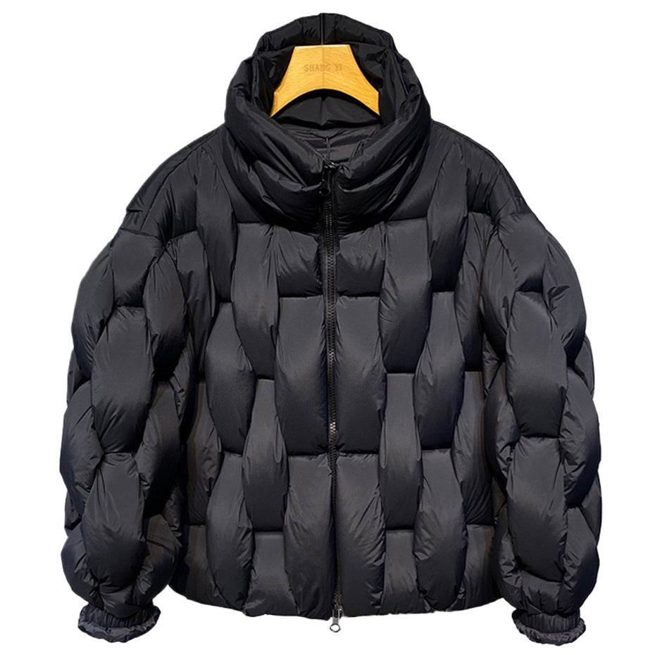 Winter Parkas Padded Jacket Men Fashion Luxury Designer Square Weave High Collar Warm Coat Man Black Loose Puffer Bubble Jacket