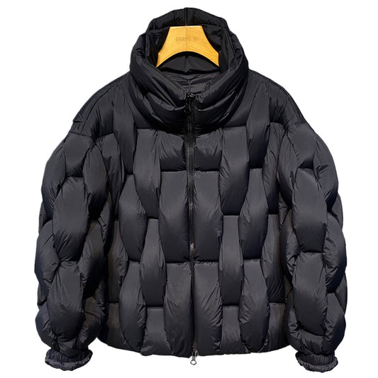 Winter Parkas Padded Jacket Men Fashion Luxury Designer Square Weave High Collar Warm Coat Man Black Loose Puffer Bubble Jacket