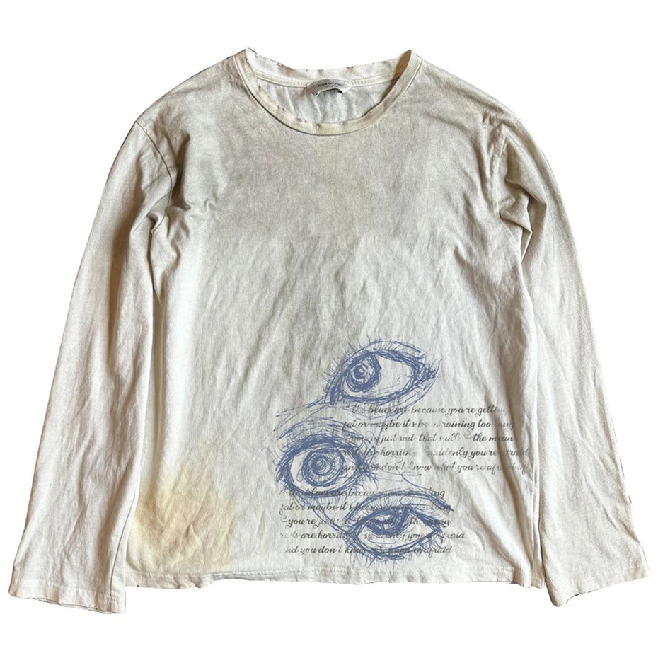 Vintage Oversized T-shirts Dark Gothic Loose Long Sleeve T Shirts Harajuku Streetwear Retro Tshirts Hip Hop Y2K Tee Tops