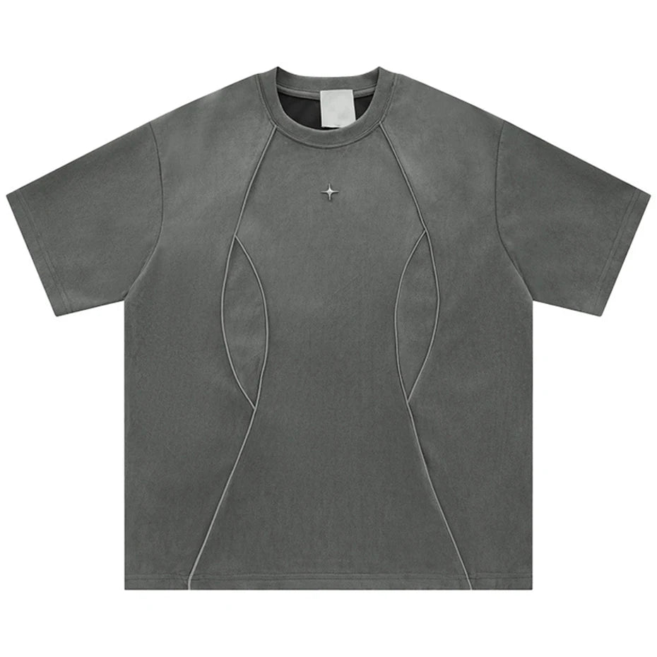 Men Suede Tshirt Reflective Striped Solid Short Sleeve T-Shirt 2026 Harajuku Hip Hop Summer Loose Fashion Casual Shirts Tee Tops