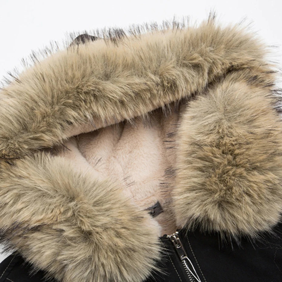 Winter Jackets Fur Collar Parkas Coat Men Vintage Thicken Fleece Warm Jackets Streetwear Harajuku Hip Hop Padded Jackets Outwear