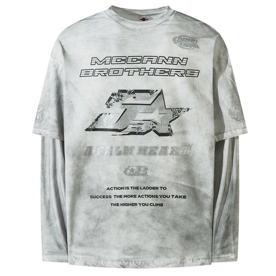 Harajuku Vintage Oversized T-shirts Men Streetwear Hip Hop Long Sleeve T Shirts Washed Retro Loose Tee Tops