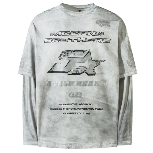 Harajuku Vintage Oversized T-shirts Men Streetwear Hip Hop Long Sleeve T Shirts Washed Retro Loose Tee Tops