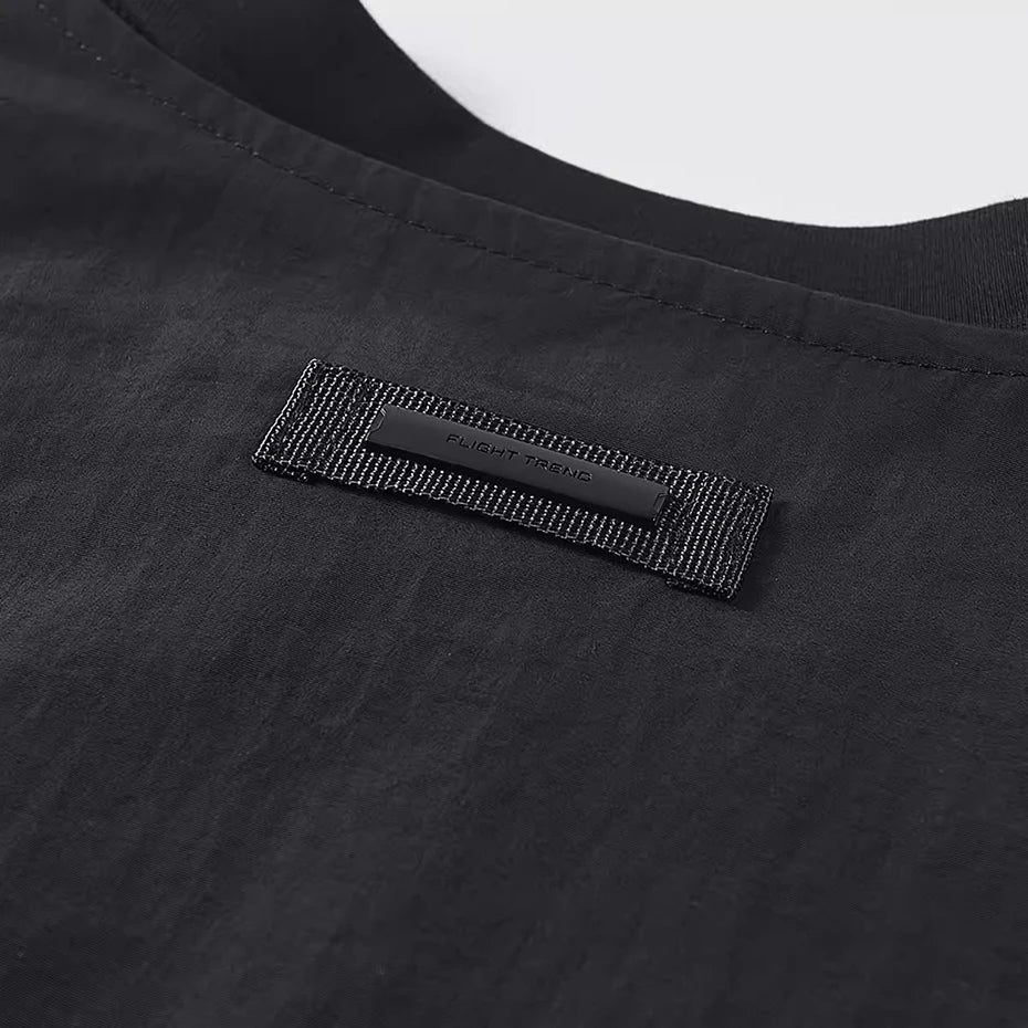 Men Fashion T Shirts Fake Two Piece Vest Patchwork Techwear Cyber T-shirt Tactical Cargo Tops Male Streetwear Hip Hop Tshirt