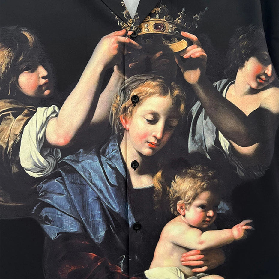 Oil Painting Maria Graphic Shirts Men Streetwear Harajuku Oversized Hip Hop Shirts Summer Loose Casual Shirts Button Up Blouse