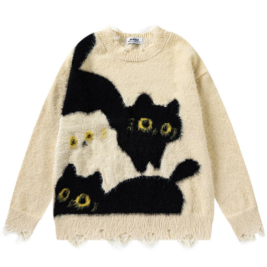 Funny Cat Sweaters Men's Harajuku Oversized Hip Hop Sweater Pullover Knitted Jumer 2026 Y2K Vintage Streetwear Sweaters Unisex