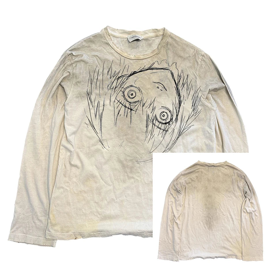 Hip Hop Men T-shirt Flower Graphic Vintage Long Sleeve Tshirts Gothic Punk Oversized Harajuku T Shirts Tee Tops