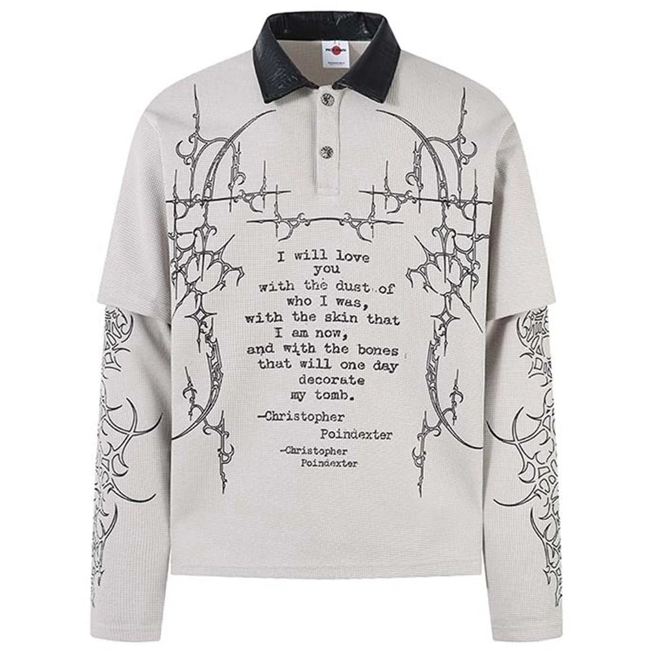 Vintage Oversized Graphic T Shirts Fake Two Piece Streetwear Harajuku Hip Hop T-shirts Casual Loose Long Sleeve Tshirts Tee Tops