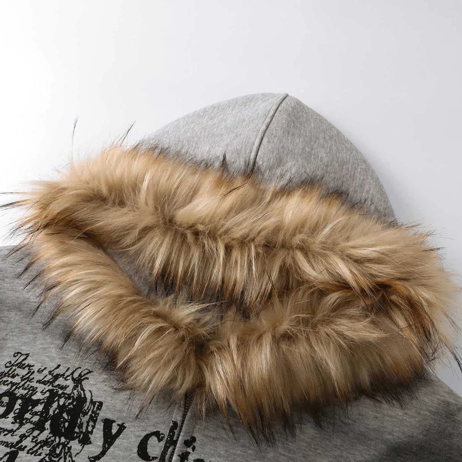 Fur Collar Hoodies Jackets Y2K Harajuku Oversized Hoodie Men Streetwear Hip Hop Loose Hooded Sweatshirts