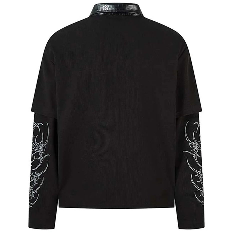 Vintage Oversized Graphic T Shirts Fake Two Piece Streetwear Harajuku Hip Hop T-shirts Casual Loose Long Sleeve Tshirts Tee Tops