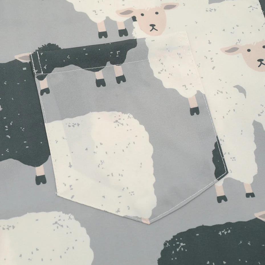 Sheep Printed Shirts Men's Summer Casual Loose Hawaii Shirts Loose Casual Short Sleeve Button Up Blouse Harajuku Shirts