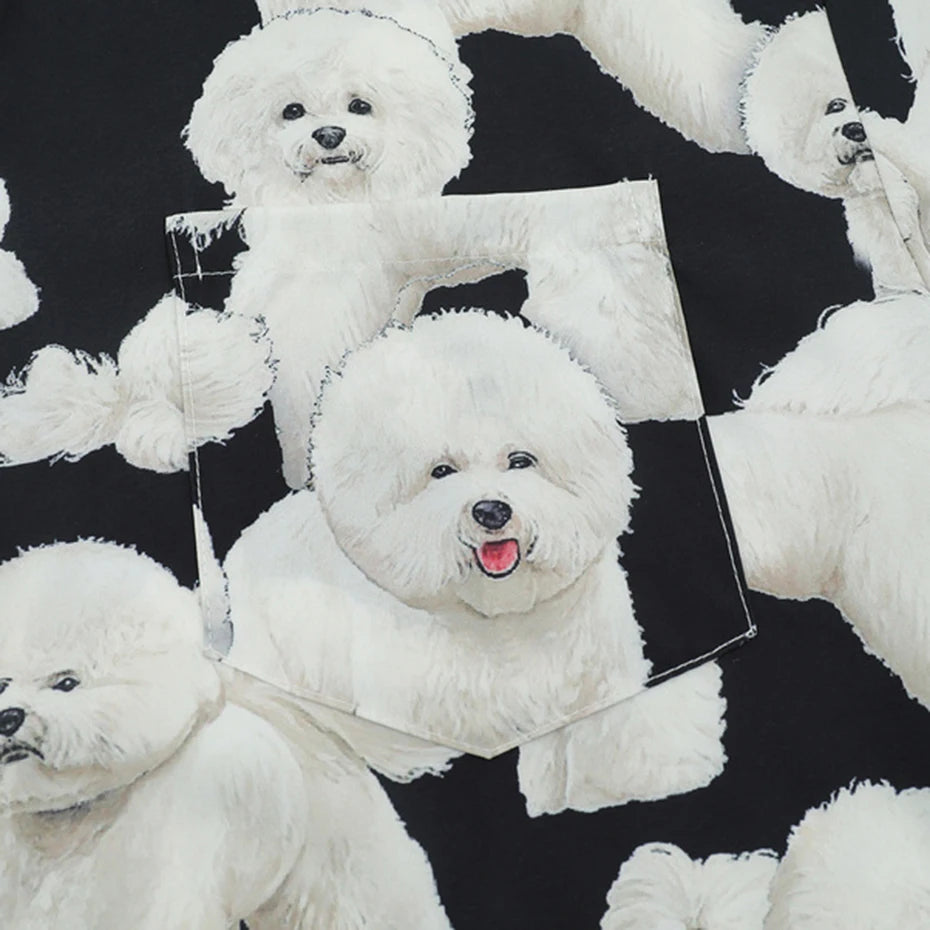 Dogs Graphic Shirts Mens Summer Casual Shirts Loose Short Sleeve Button Up Blouse Streetwear Harajuku Hip Hop Shirts for Male