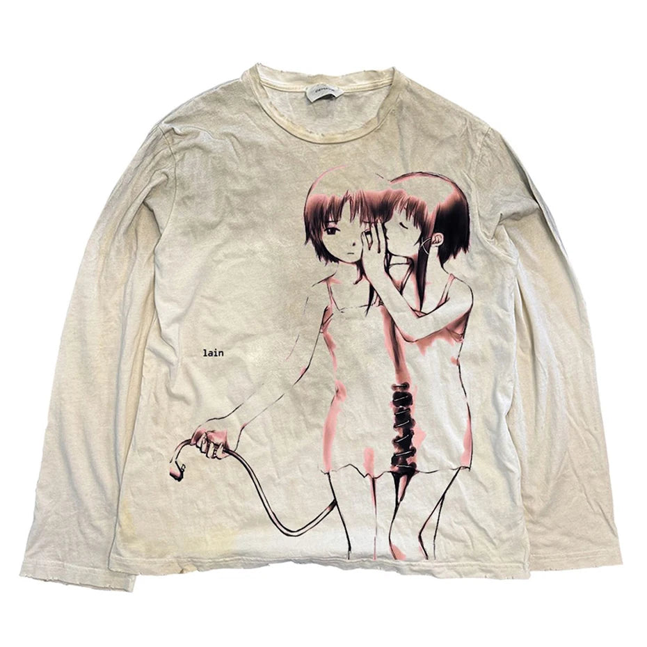 Eyes Graphic Men Hip Hop T-shirts Vintage Harajuku Oversized Long Sleeve Tee Tops Streetwear Tshirt