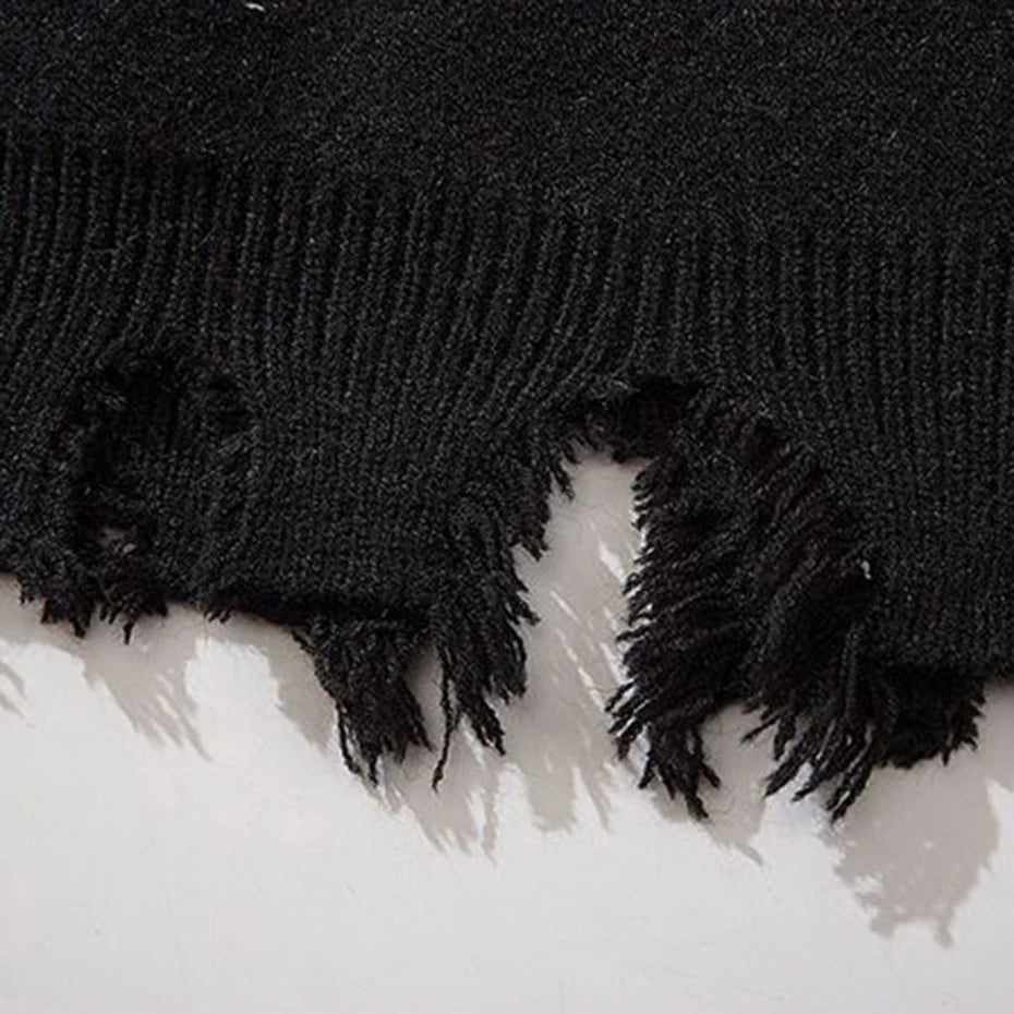 Skulls Sweaters Gothic Punk Black Ripped Sweater Knitted Pullover Jumper Harajuku Oversized Y2K Streetwear Sweater Unisex