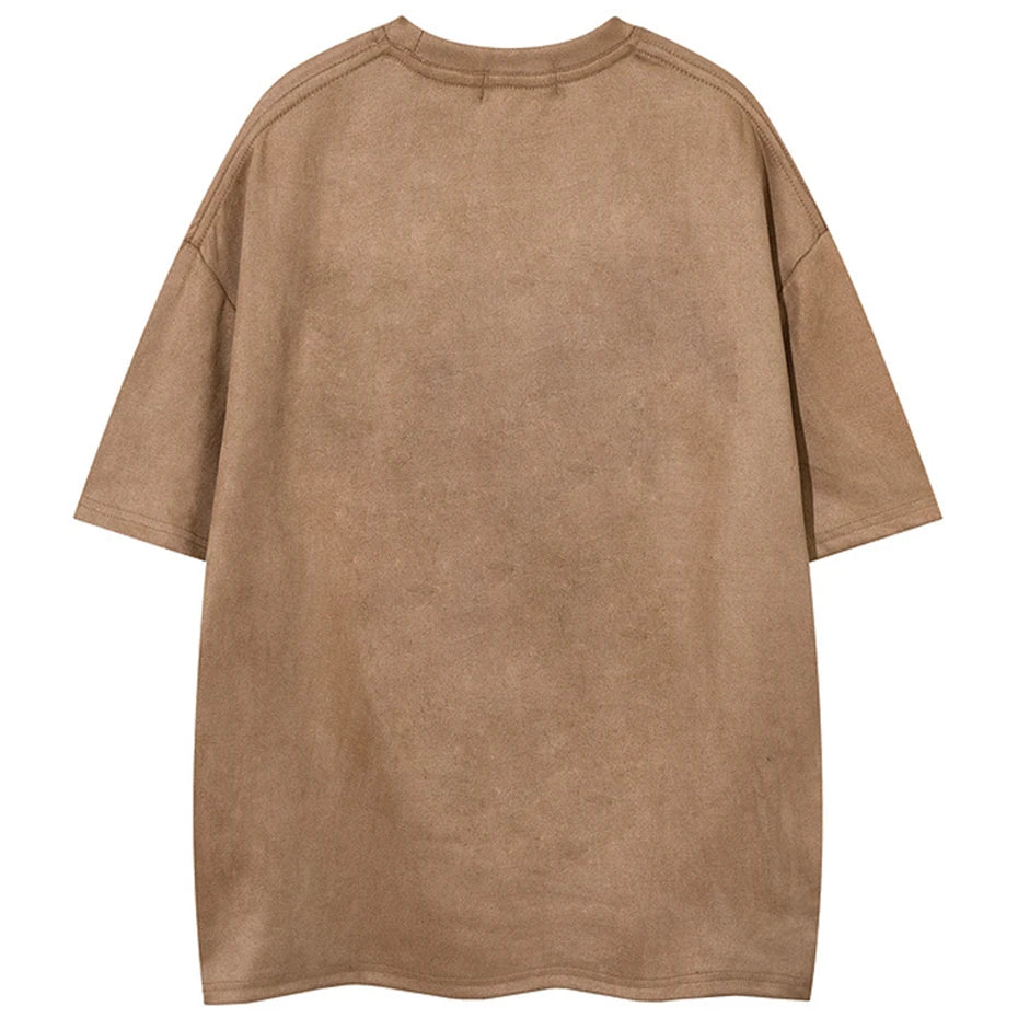 Summer Men Vintage Suede T Shirt Cross Graphic Gothic Punk Tee Tops Streetwear Harajuku Oversized Hip Hop T-shirt Male