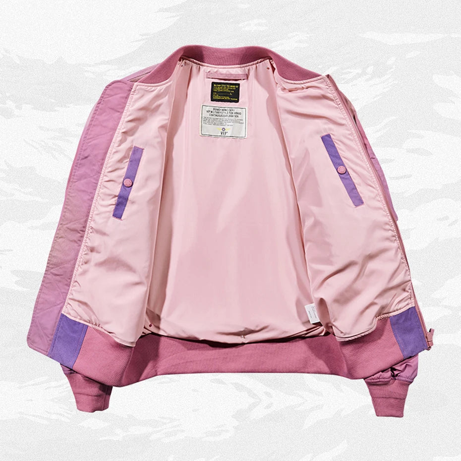 Harajuku Hip Hop Bomber Jacket Pink Plus Size Streetwear Techwear Jackets Couple Fashion Baseball Varsity Jacket and Coat