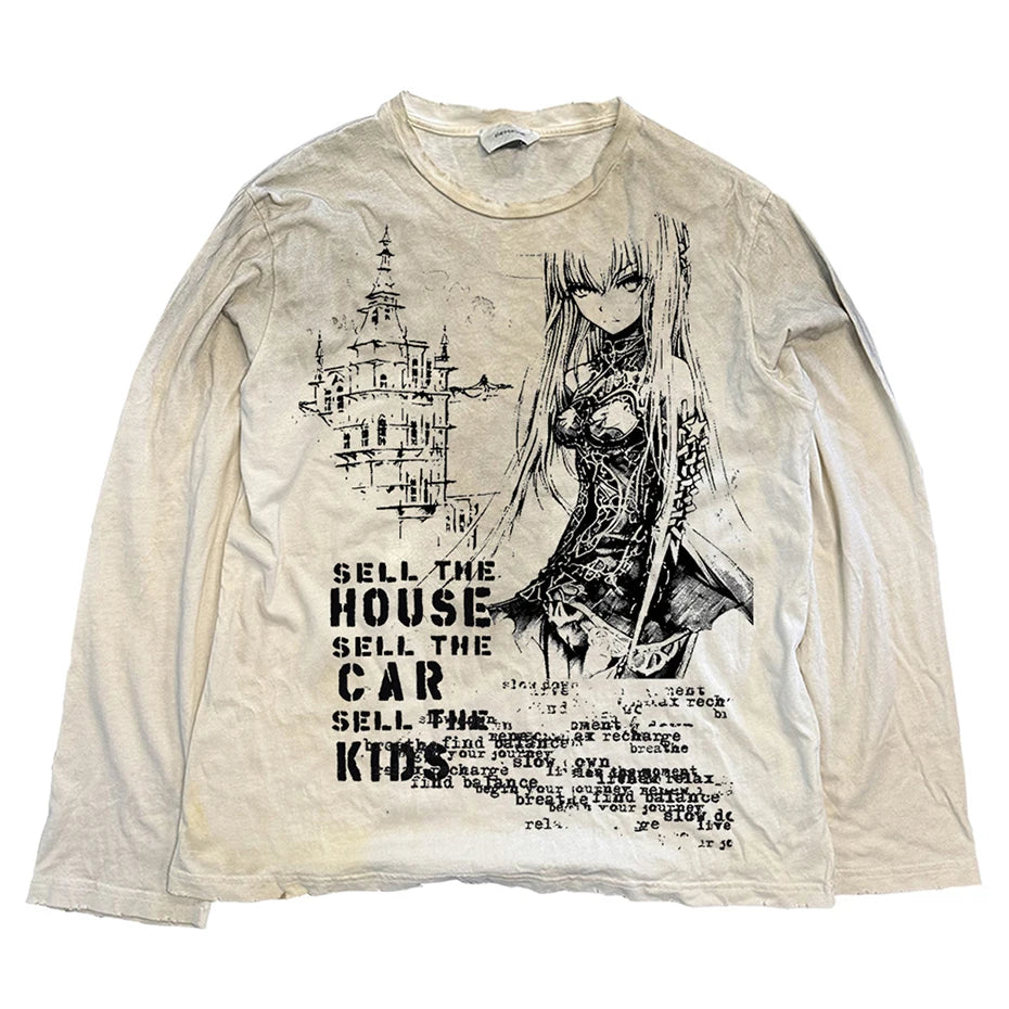 Anime Graphic Vintage T Shirts Y2K Harajuku Oversized Tee Tops Punk Gothic Tshirt Streetwear Hip Hop T-shirts Unisex