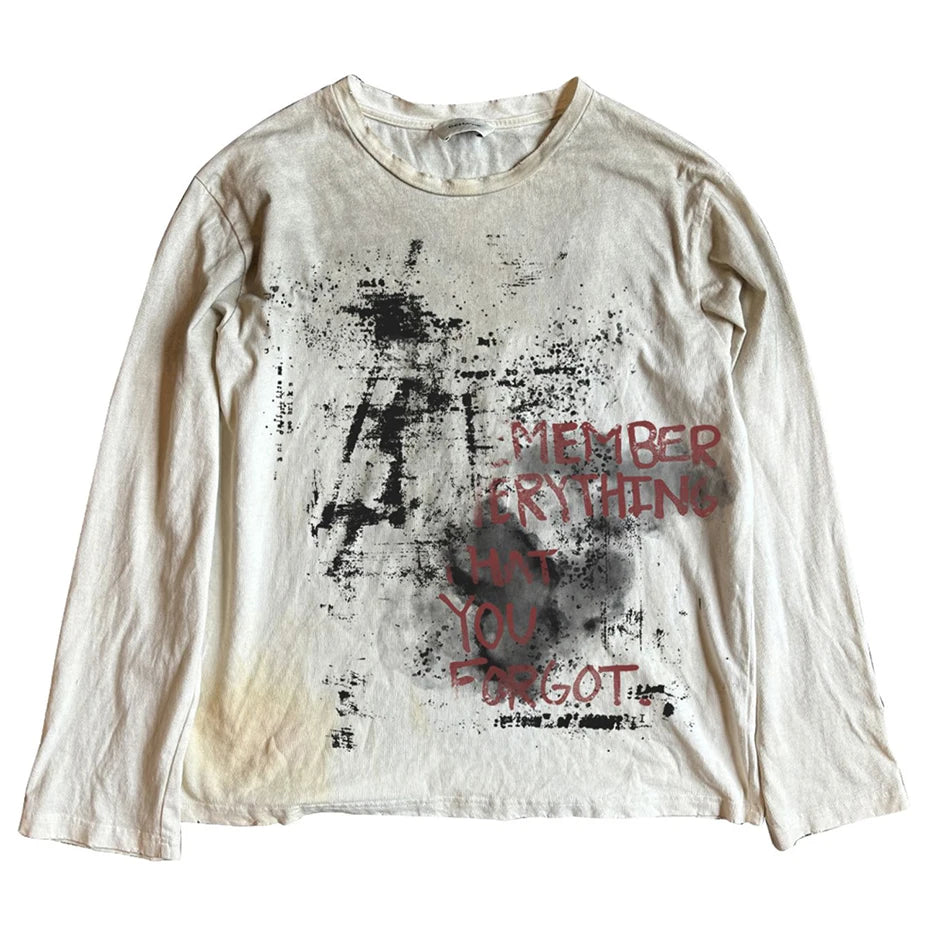 Vintage Oversized T-shirts Dark Gothic Loose Long Sleeve T Shirts Harajuku Streetwear Retro Tshirts Hip Hop Y2K Tee Tops