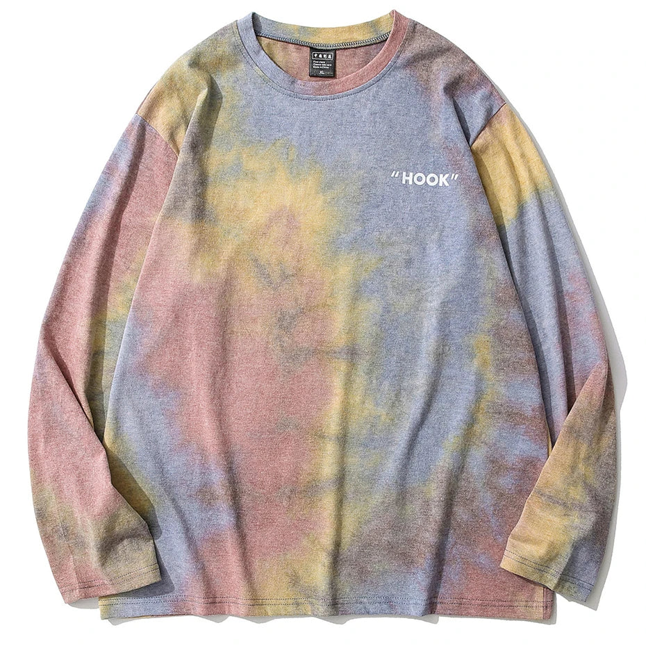 Vintage Oversized Long Sleeve T-shirts Streetwear Harajuku Hip Hop Tie Dye T Shirts Casual Loose Tee Tops Tshirts