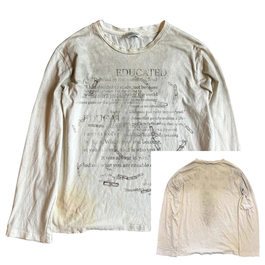 Hip Hop Men T-shirt Flower Graphic Vintage Long Sleeve Tshirts Gothic Punk Oversized Harajuku T Shirts Tee Tops