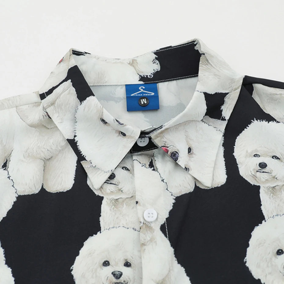 Dogs Graphic Shirts Mens Summer Casual Shirts Loose Short Sleeve Button Up Blouse Streetwear Harajuku Hip Hop Shirts for Male