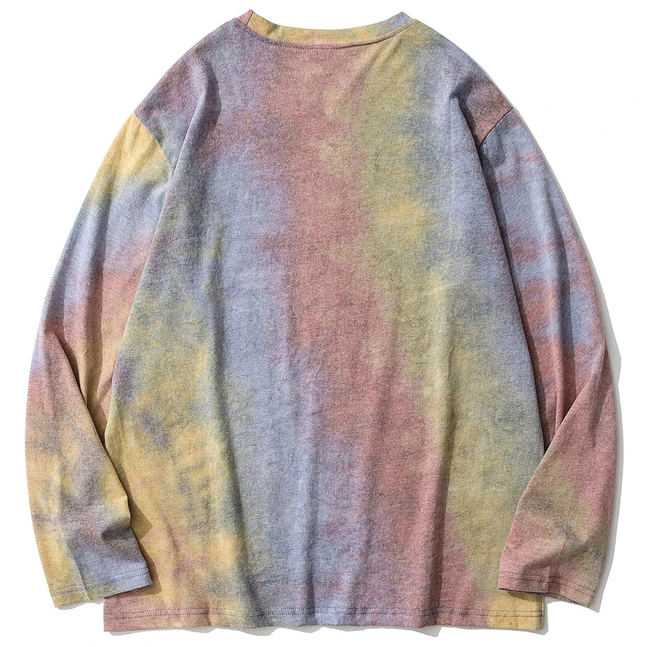 Vintage Oversized Long Sleeve T-shirts Streetwear Harajuku Hip Hop Tie Dye T Shirts Casual Loose Tee Tops Tshirts