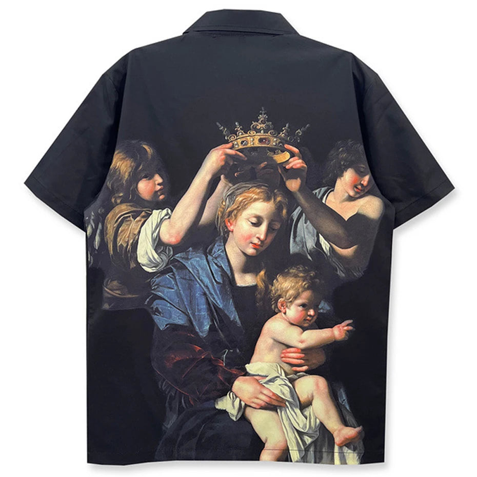 Oil Painting Maria Graphic Shirts Men Streetwear Harajuku Oversized Hip Hop Shirts Summer Loose Casual Shirts Button Up Blouse