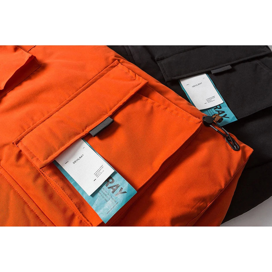 Men Winter Parkas Thick Hooded Jacket Multi Pockets Mask Caps Windbreaker Coat Streetwear Zipper Puffer Jackets Down Coat