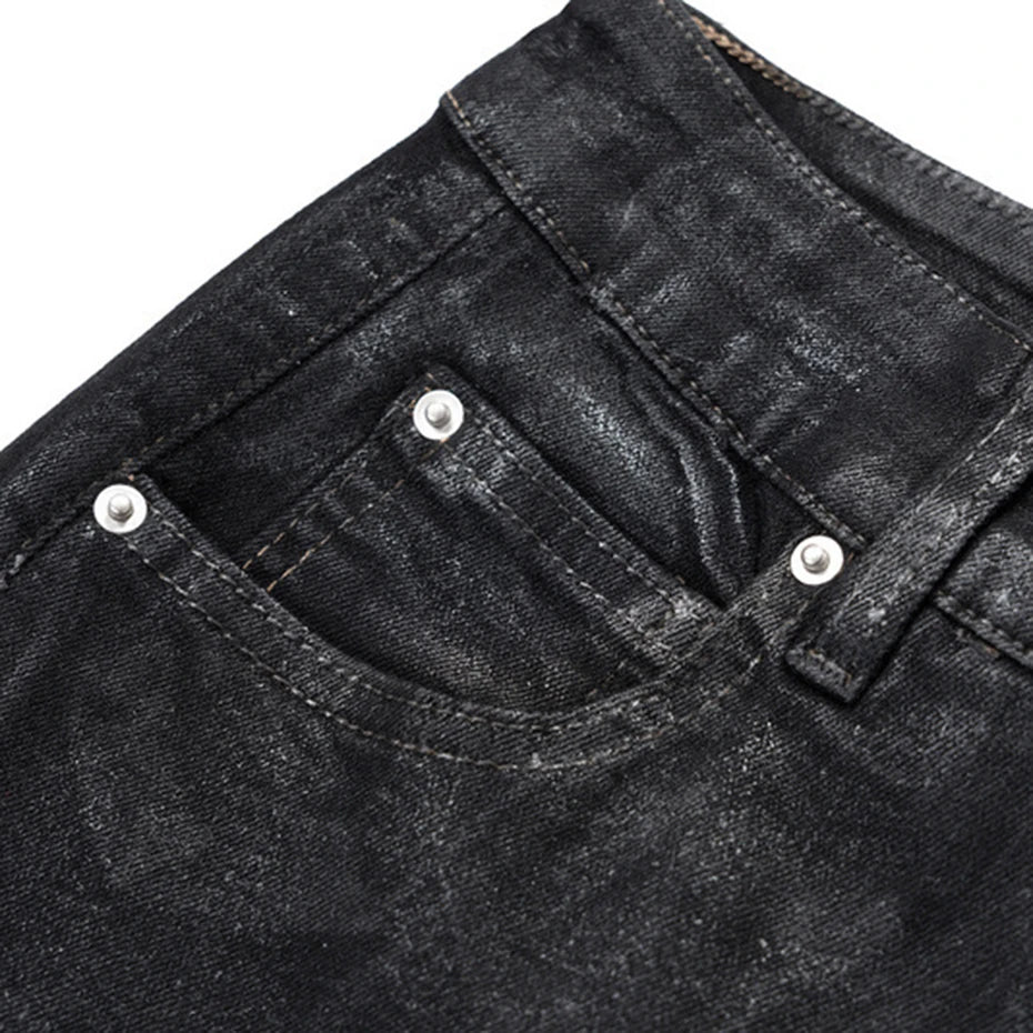 Wax Printed Flared Jeans Men Black Baggy Jeans Black Loose Flared Denim Pants RO Style Harajuku Hip Hop Jeans