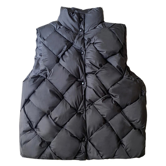 Fashion Weave Vest Men Winter Padded Vests Puffer Jackets Parkas Coat Solid Loose Thicken Vests Outwear Black