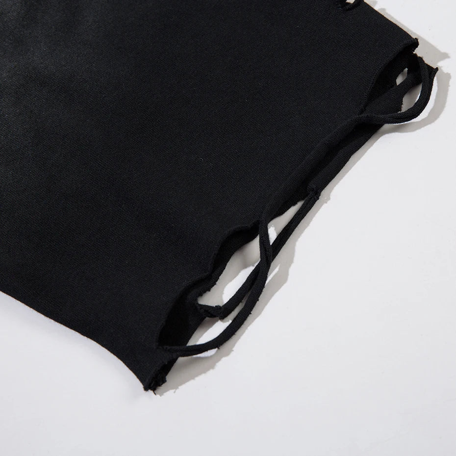 Distressed Ripped T Shirts Metal Star Tee Emrboidery Vintage Loose Tshirt 2025 Men Harajuku Streetwear Oversized Hip Hop T-shirt