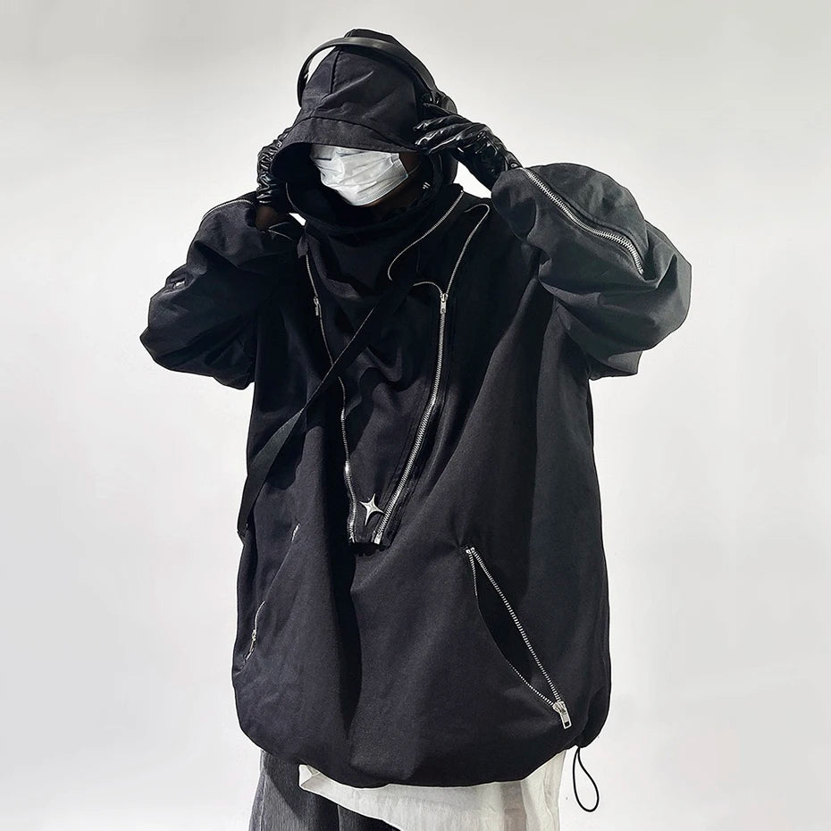 Fashion Techwear Jackets Hooded Cargo Coat Zipper Pockets Pullover Men's Jacket Hip Hop Harajuku Streetwear Oversized Man Jacket