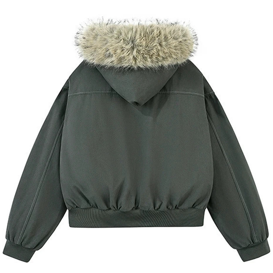 Winter Jackets Fur Collar Parkas Coat Men Vintage Thicken Fleece Warm Jackets Streetwear Harajuku Hip Hop Padded Jackets Outwear