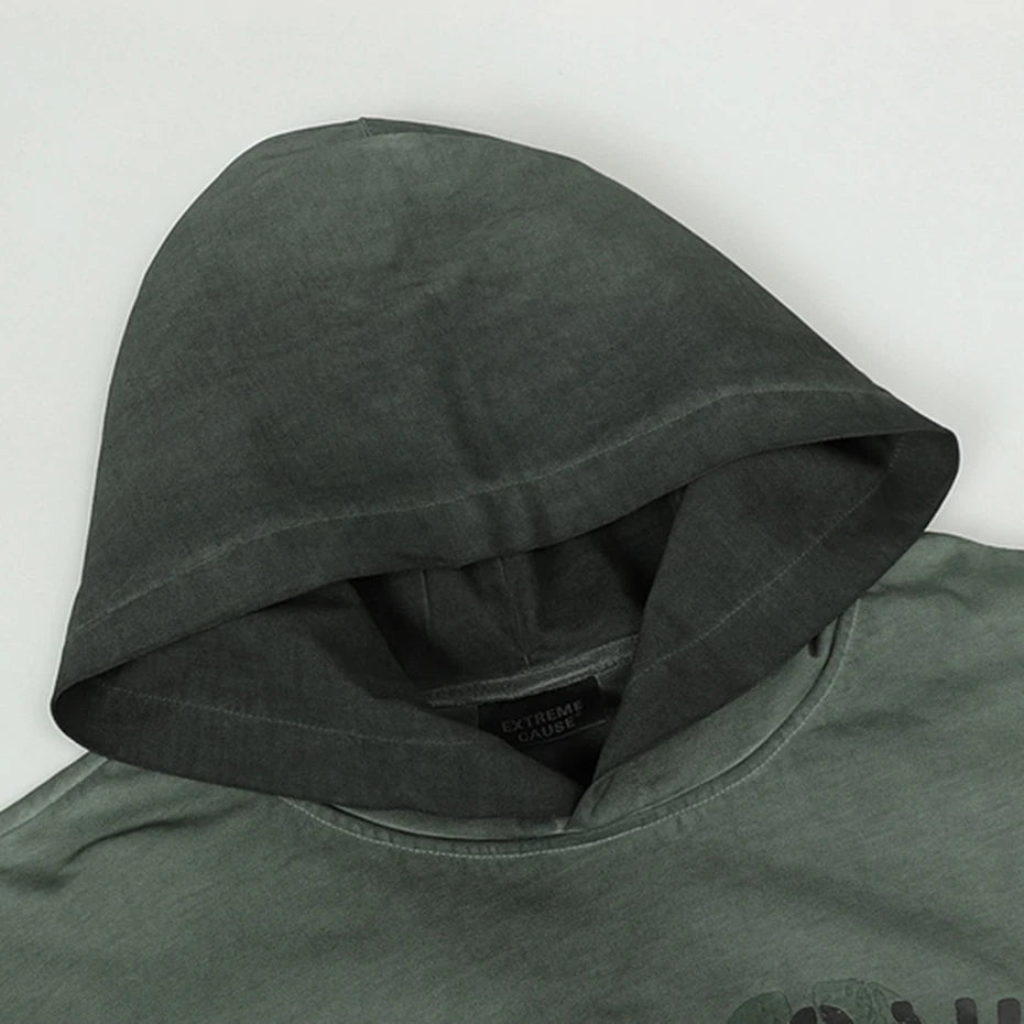 Vintage Ripped Oversized T Shirts Long Sleeve Hooded Tshirts Tee Tops Men Streetwear Harajuku Hip Hop T-shirts