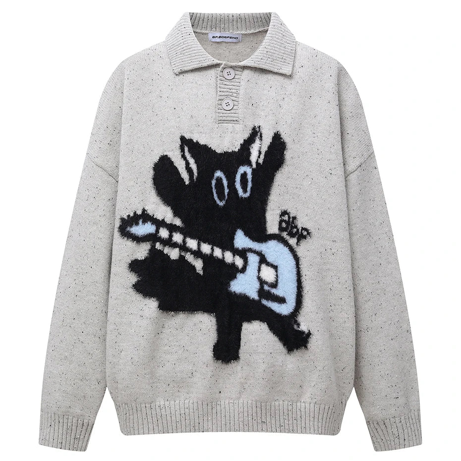 Cartoon Graphic Sweaters Men Streetwear Harajuku Hip Hop Oversized Sweaters Knit Pullover Jumper Casual Loose Sweaters