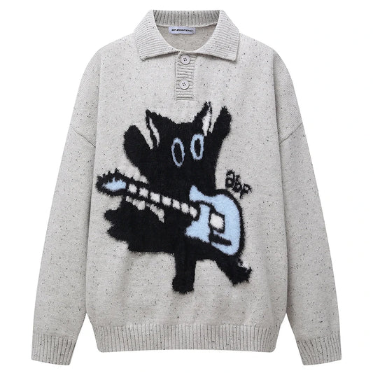 Cartoon Graphic Sweaters Men Streetwear Harajuku Hip Hop Oversized Sweaters Knit Pullover Jumper Casual Loose Sweaters