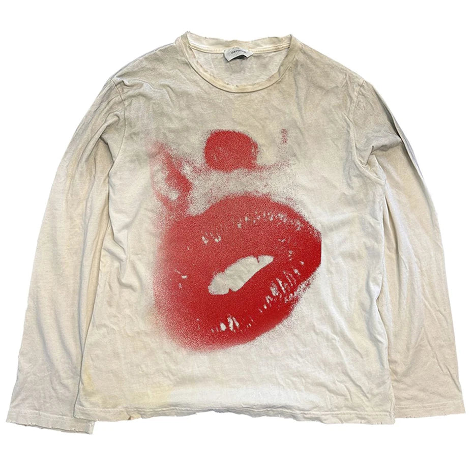 Vintage Oversized T-shirts Lightning Graphic Long Sleeve T Shirts Harajuku Loose Casual Tee Tops Unisex Retro Tshirts