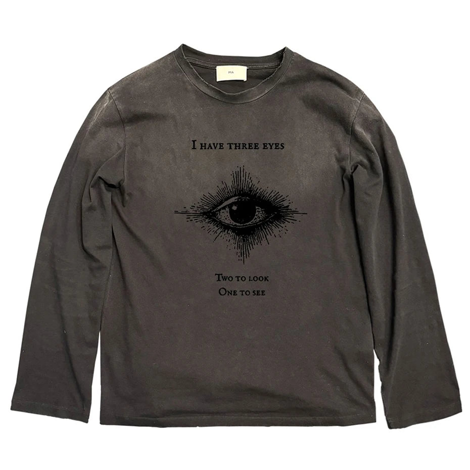 Eyes Graphic Men Hip Hop T-shirts Vintage Harajuku Oversized Long Sleeve Tee Tops Streetwear Tshirt