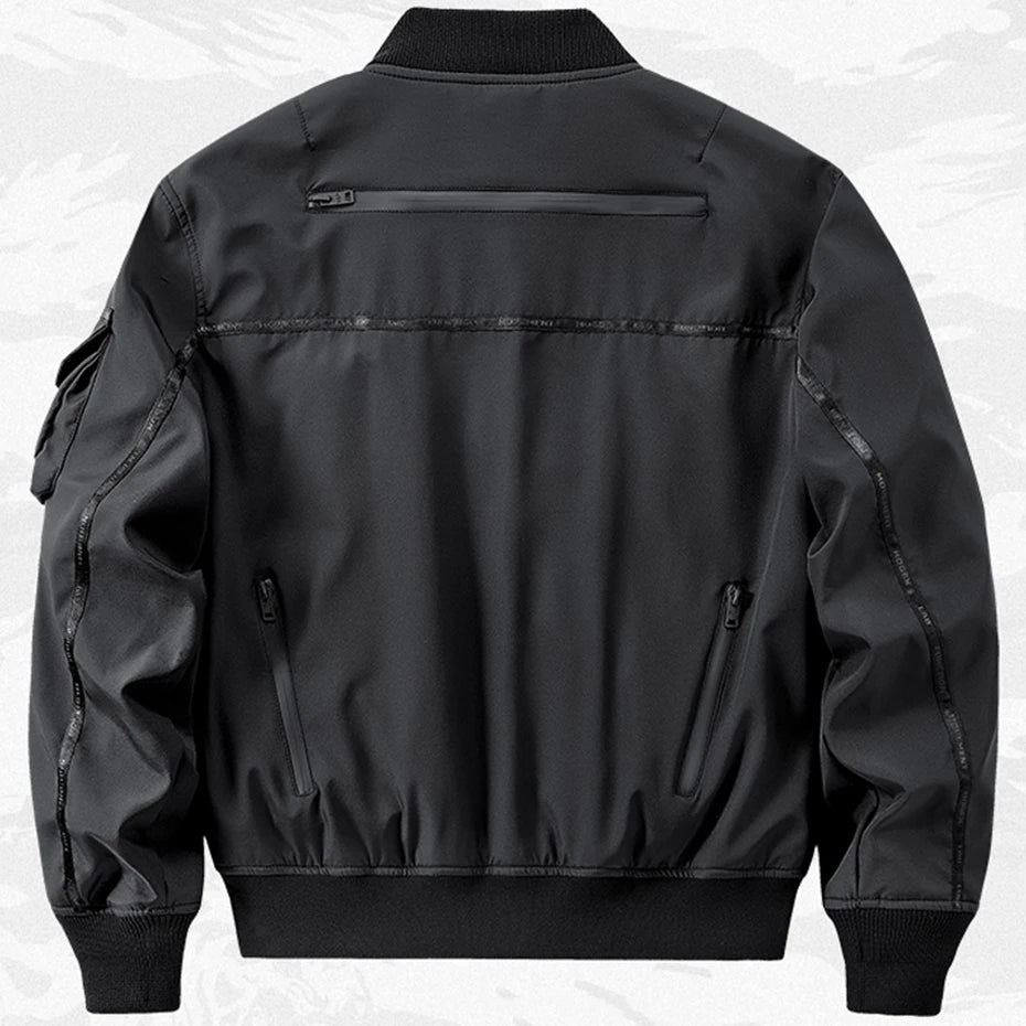 Punk Hip Hop Bomber Jacket Compass Sleeve Pockets Ammo Bags Button Ribbon MA1 Pilot Jackets Men Fashion Streetwear Harajuku Coat