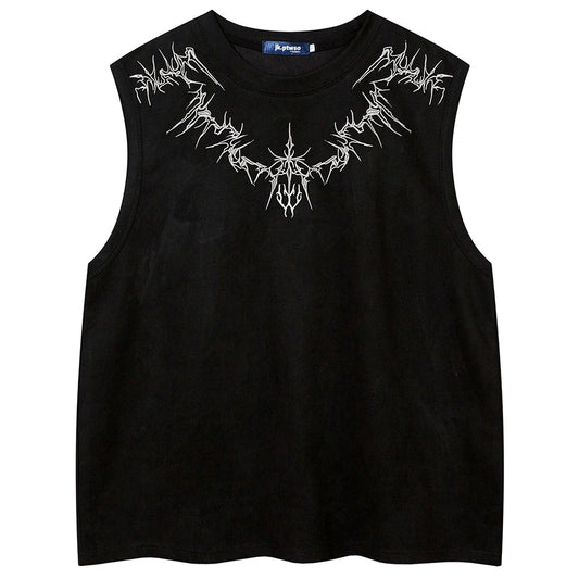Vintage Suede Tank Top Y2K Embroidery Sleeveless Vest T-Shirt Streetwear 2026 Men Harajuku Hip Hop Loose Punk Gothic Tops Shirts