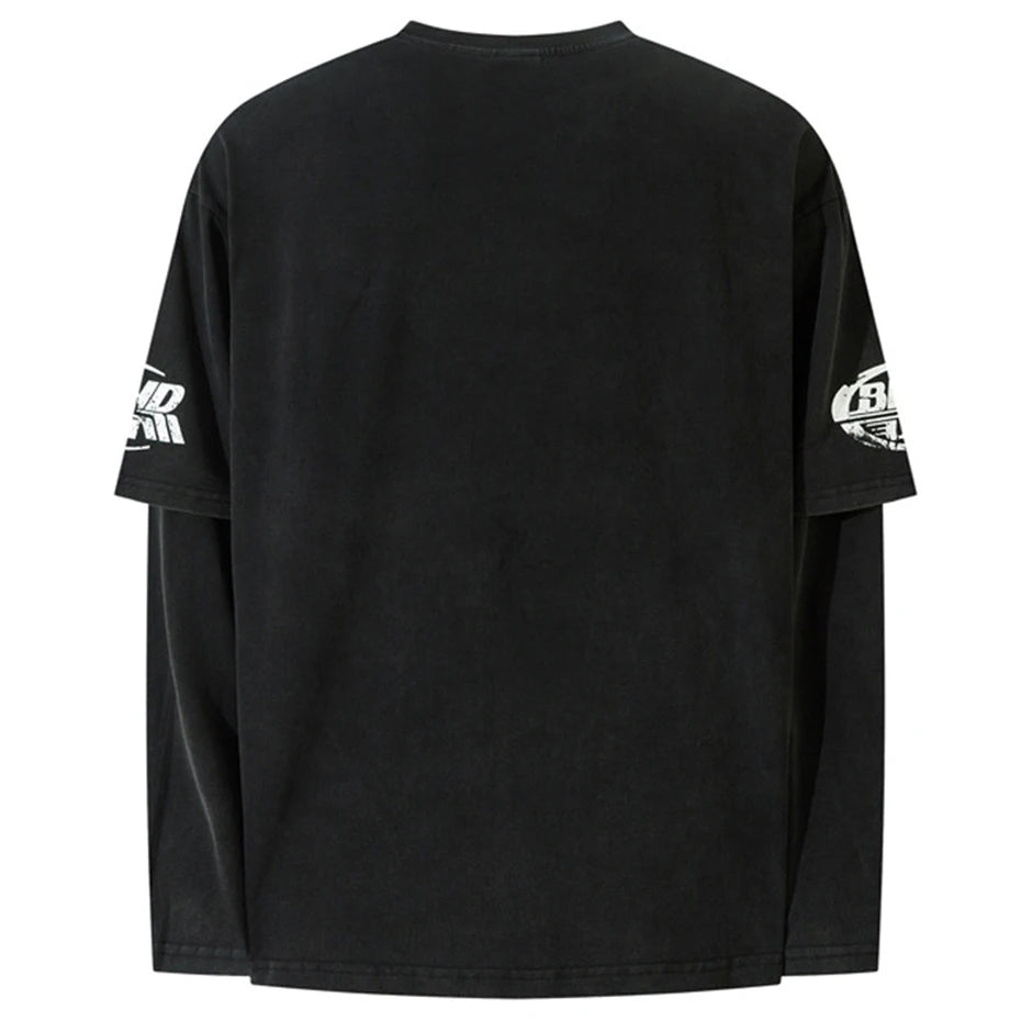 Harajuku Vintage Oversized T-shirts Men Streetwear Hip Hop Long Sleeve T Shirts Washed Retro Loose Tee Tops