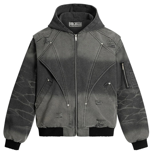 Men Vintage Jackets Irregular Patchwork Ripped Jackets Streetwear Harajuku Hip Hop Oversized Jackets