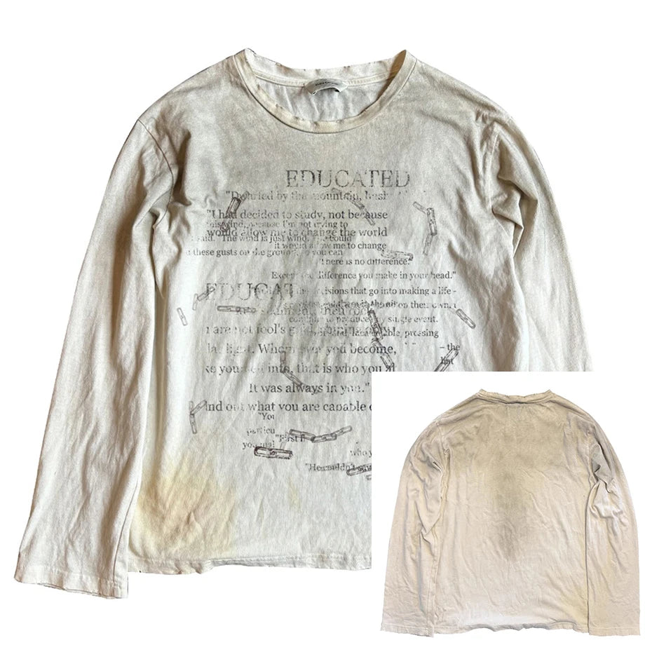 Vintage Oversized T-shirts Dark Gothic Loose Long Sleeve T Shirts Harajuku Streetwear Retro Tshirts Hip Hop Y2K Tee Tops