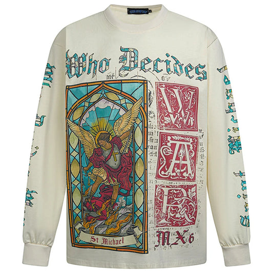 Vintage Oversized T-shirts Men Streetwear Harajuku Hip Hop Y2K T-shirts God Graphic Long Sleeve Tee Tops Cotton Tshirts