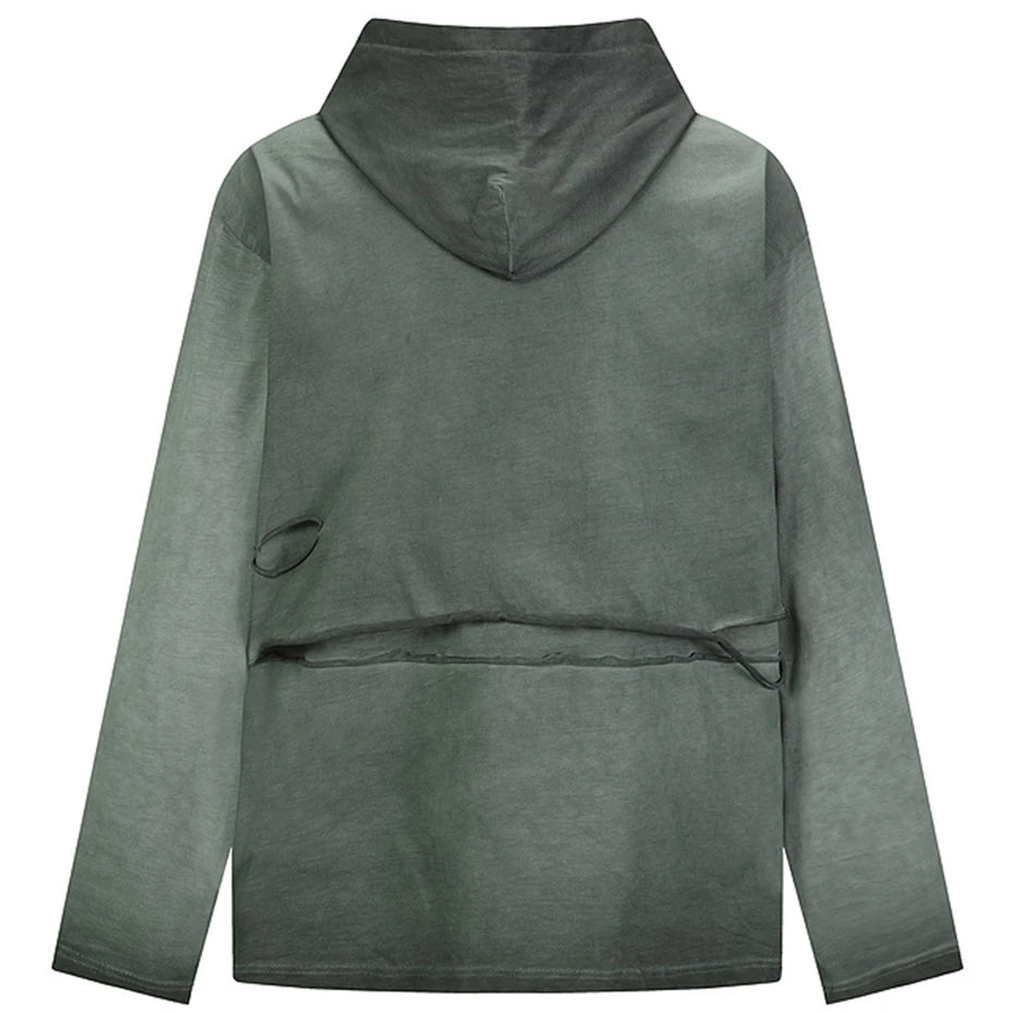 Vintage Ripped Oversized T Shirts Long Sleeve Hooded Tshirts Tee Tops Men Streetwear Harajuku Hip Hop T-shirts