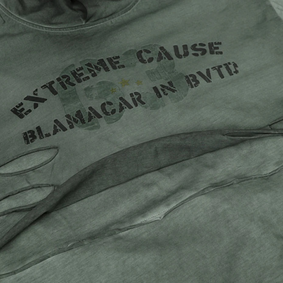 Vintage Ripped Oversized T Shirts Long Sleeve Hooded Tshirts Tee Tops Men Streetwear Harajuku Hip Hop T-shirts