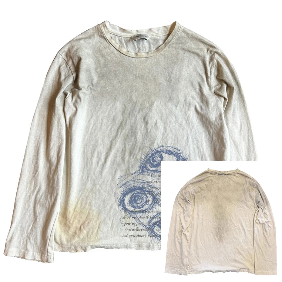 Vintage Oversized T-shirts Dark Gothic Loose Long Sleeve T Shirts Harajuku Streetwear Retro Tshirts Hip Hop Y2K Tee Tops