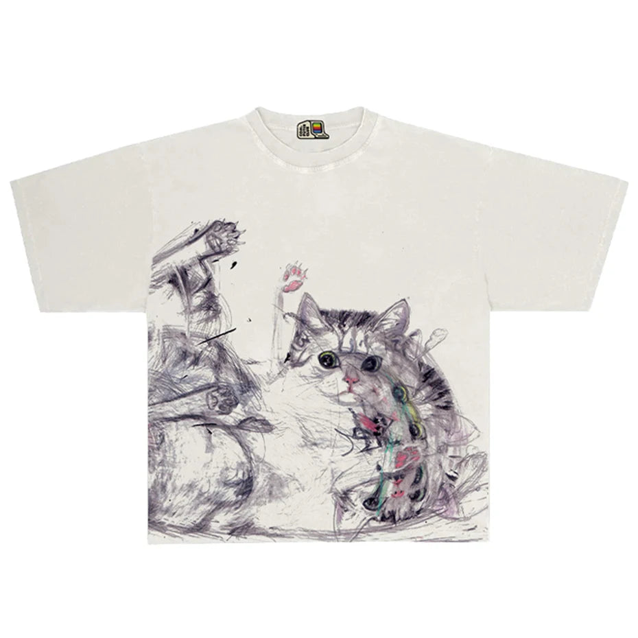 Funny Cats Graphic T-shirts Vintage Oversized T Shirts Summer Loose Casual Tee Tops Streetwear Harajuku Hip Hop Tshirts Unisex